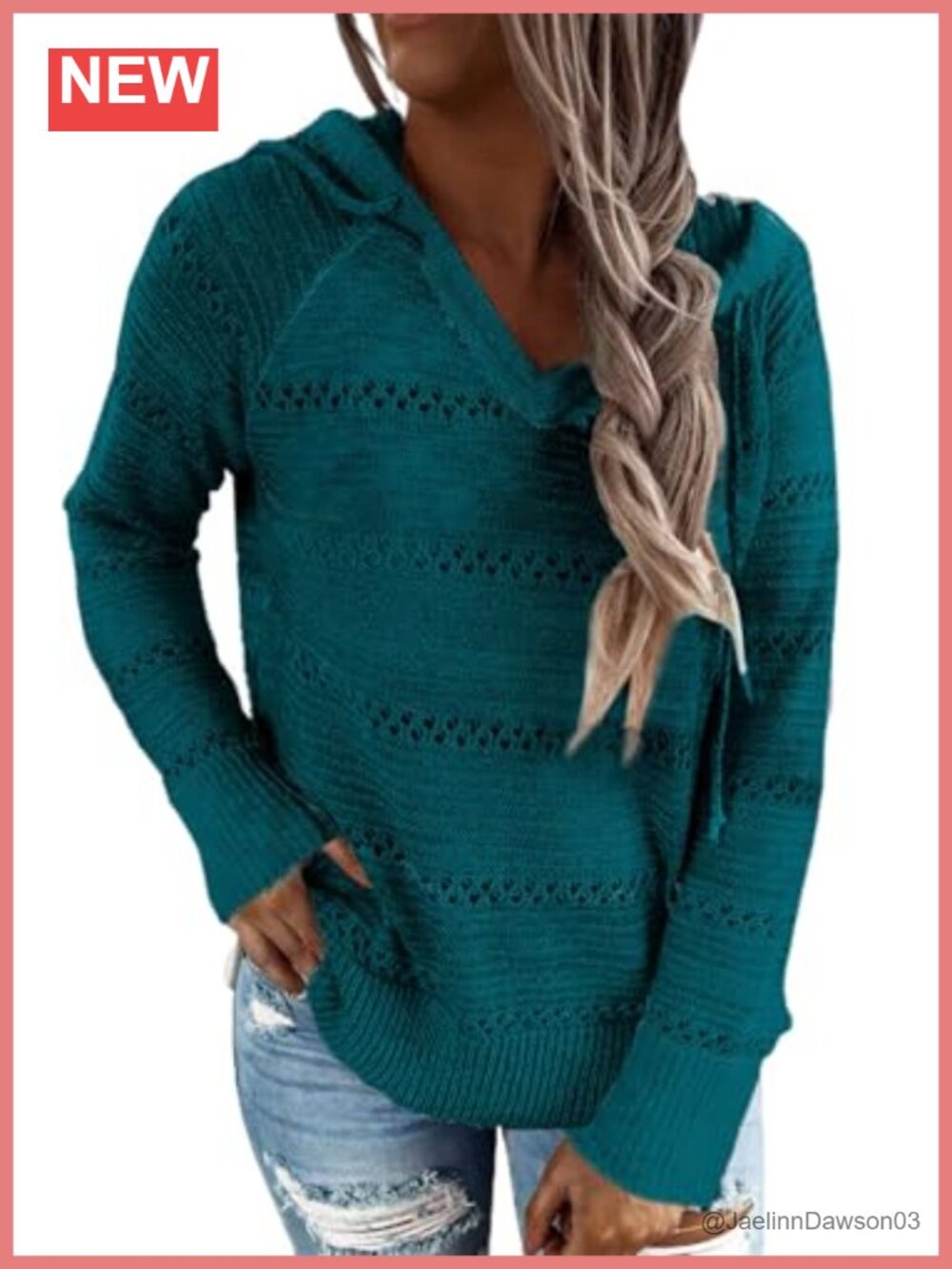 Striped Crochet Hooded Sweater Pullover Long Sleeve Casual